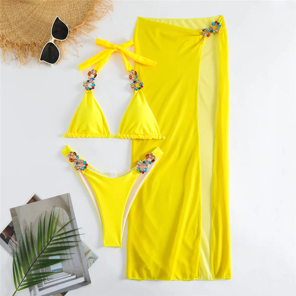 Marylin | Diamond Jewels with Skirt Halter Bikini