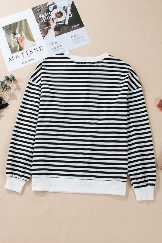 Mia® | Bluza oversize w paski z okrągłym dekoltem i wzorem z blokami kolorów