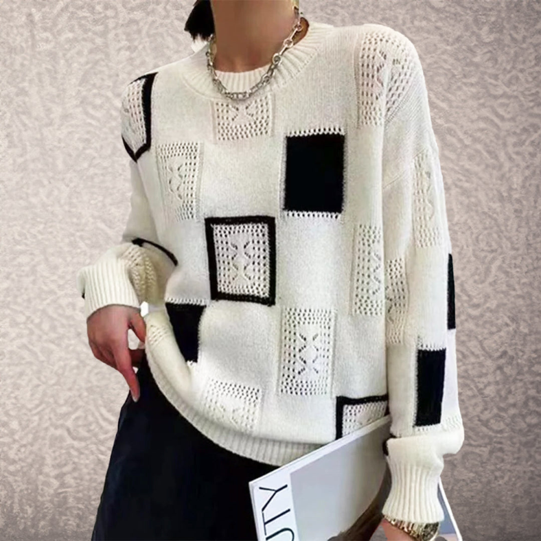 Abigail® | Elegancki damski sweter patchworkowy z dzianiny