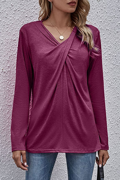Melisa® | Casualowe, plisowane topy w jednolitym kolorze, z dekoltem w kształcie litery V