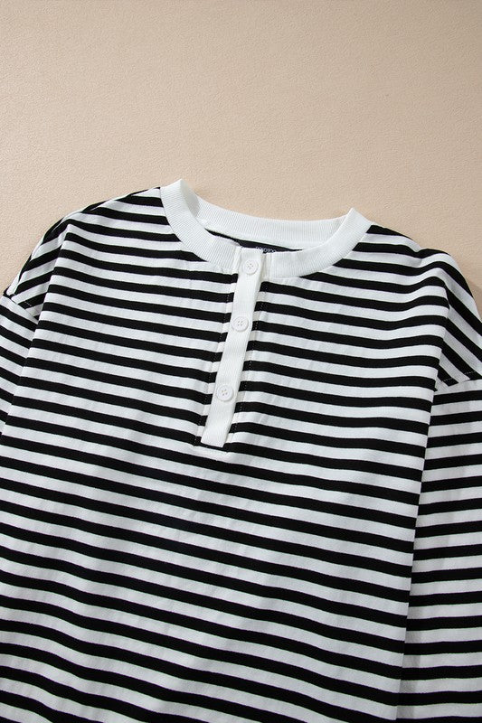 Mia® | Bluza oversize w paski z okrągłym dekoltem i wzorem z blokami kolorów