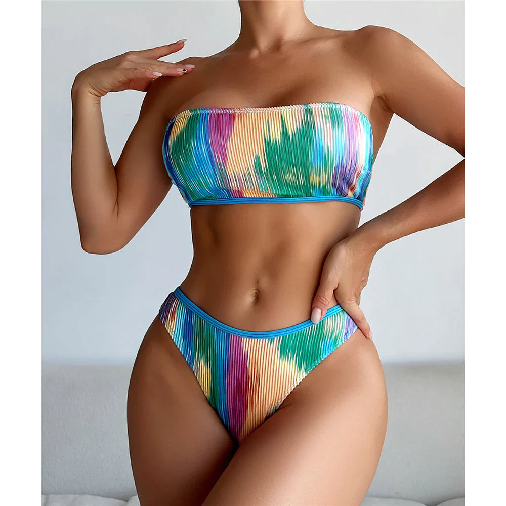 Andry| Kolorowe prążkowane bikini bandeau z Brazylii