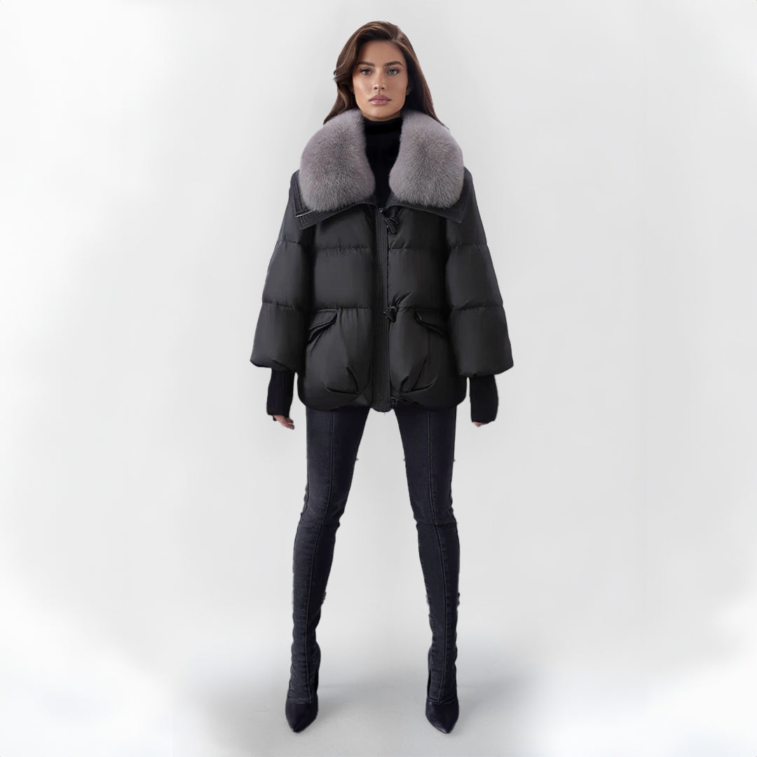 Adelaida® | Elegancki damski płaszcz puchowy z futrzanym kołnierzem