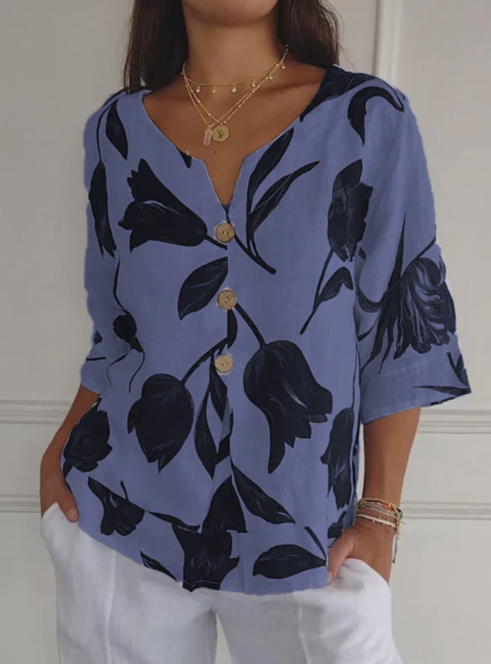 Tunika z dekoltem w szpic i nadrukiem