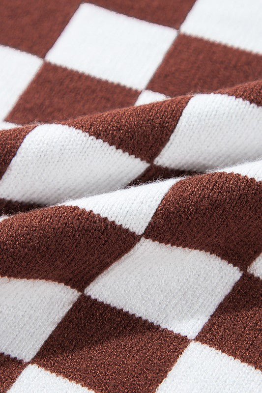 Milena® | Sweter w kratę z okrągłym dekoltem i obniżonymi ramionami