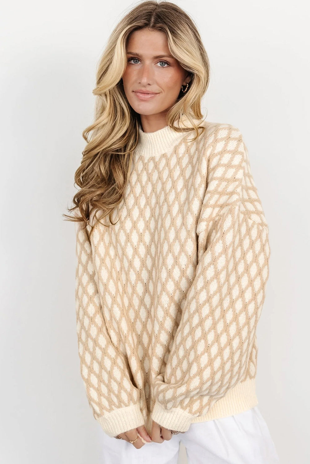 Miriam® | Sweter z długim rękawem, stójką i wzorem w romby