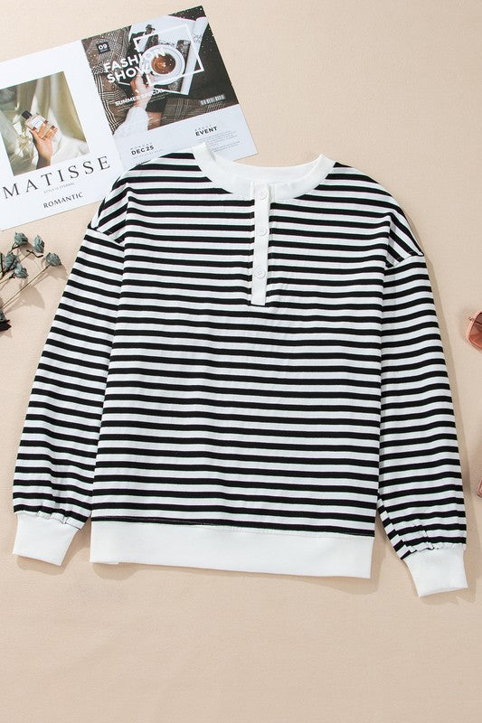 Mia® | Bluza oversize w paski z okrągłym dekoltem i wzorem z blokami kolorów