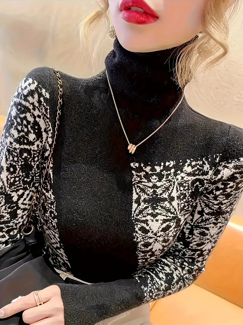Melisa® | Sweter z golfem w graficzny wzór, elegancki sweter z długim rękawem
