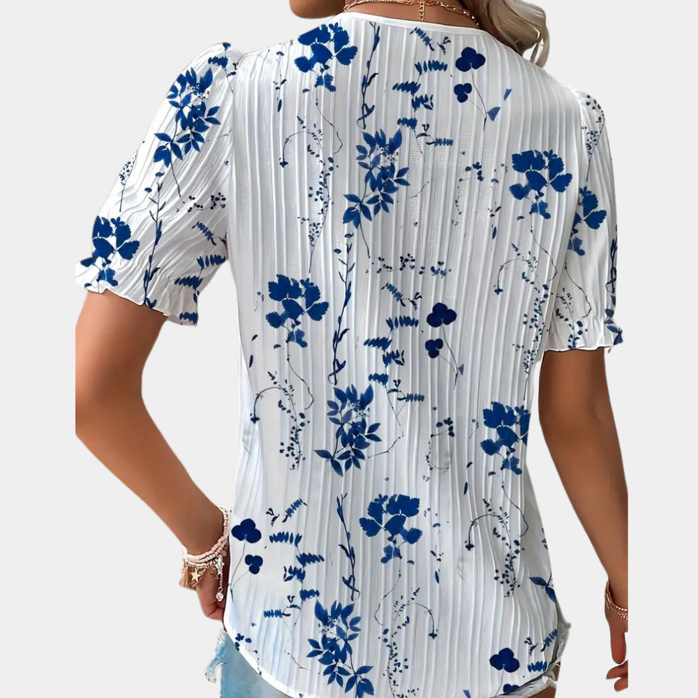 Alba® | Elegancka bluzka damska w kwiaty ze stylizowanymi koronkowymi wykończeniami