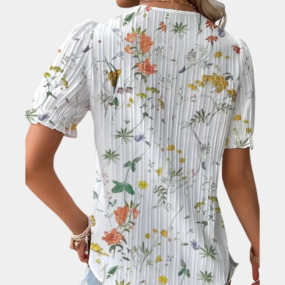 Alba® | Elegancka bluzka damska w kwiaty ze stylizowanymi koronkowymi wykończeniami
