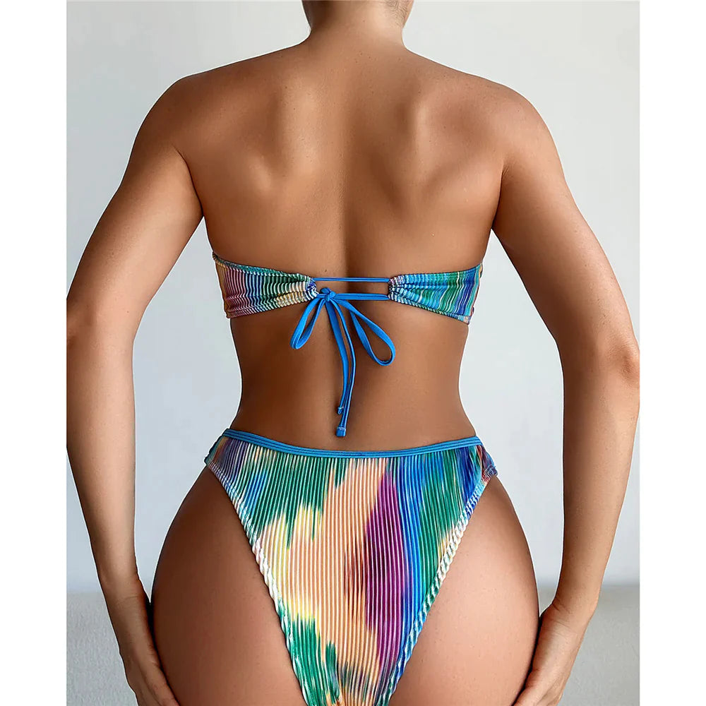Andry| Kolorowe prążkowane bikini bandeau z Brazylii