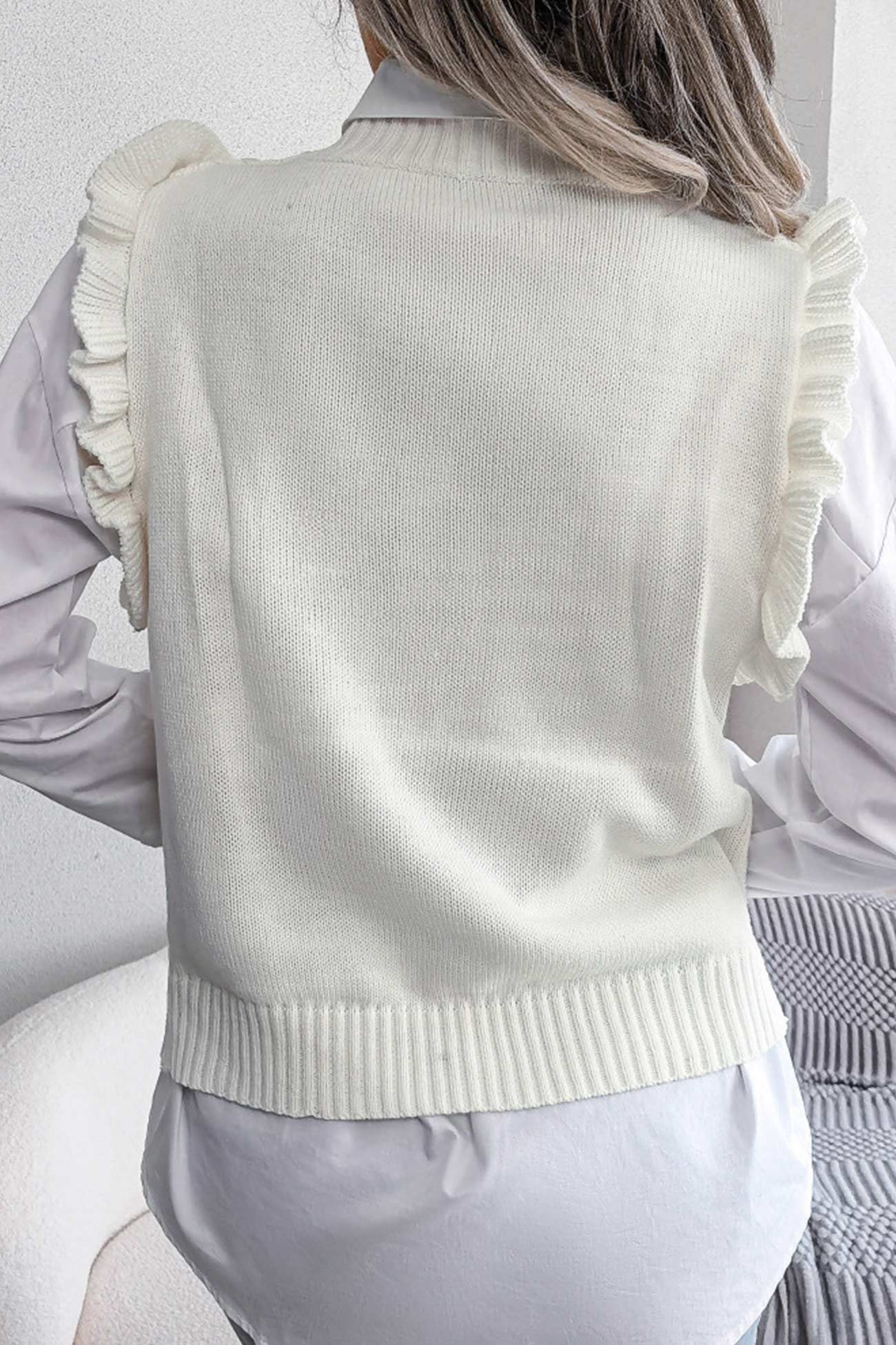 Aitana® | Sweter z kamizelką z dzianiny w stylu argyle z falbaną