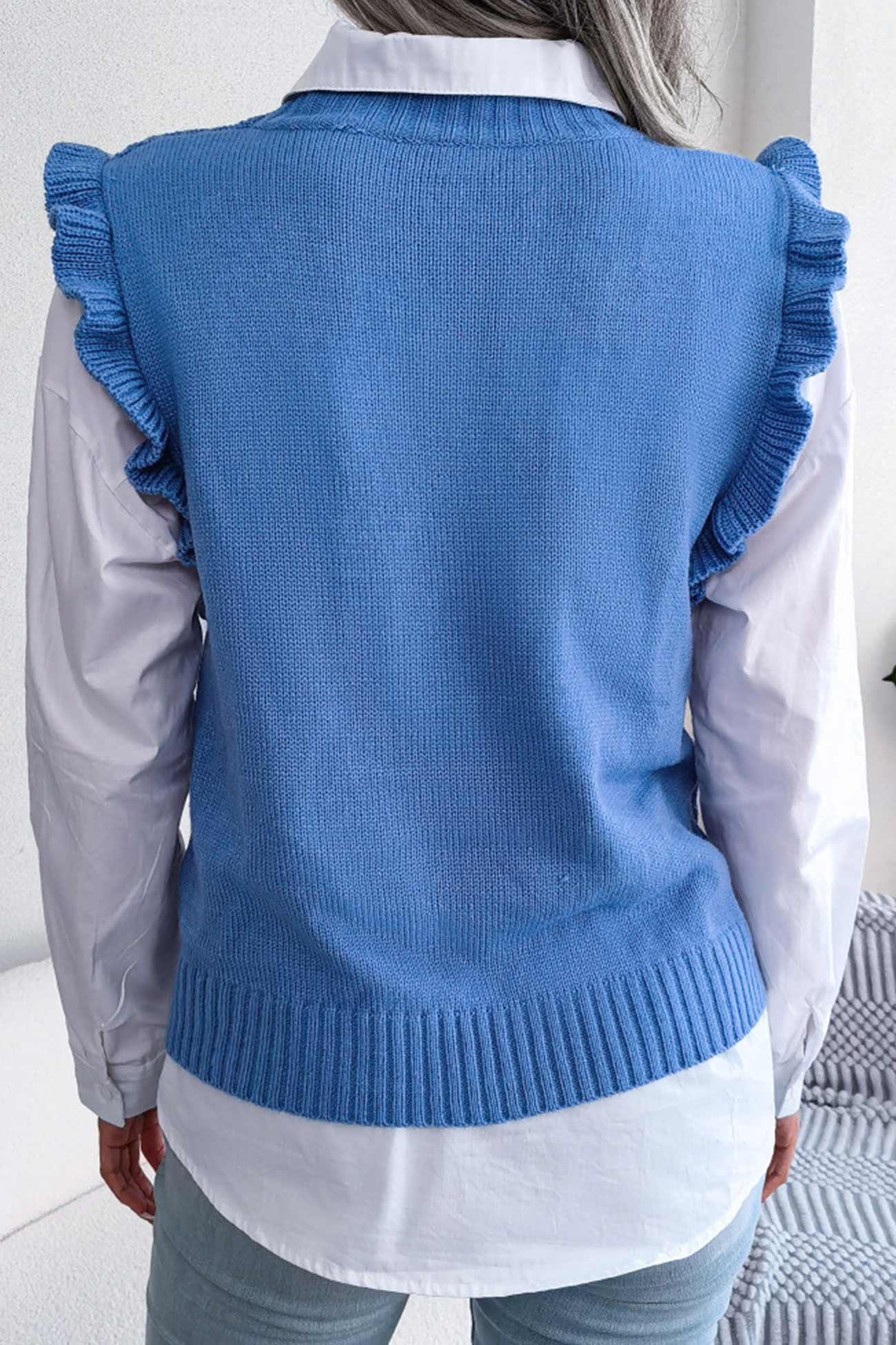 Aitana® | Sweter z kamizelką z dzianiny w stylu argyle z falbaną