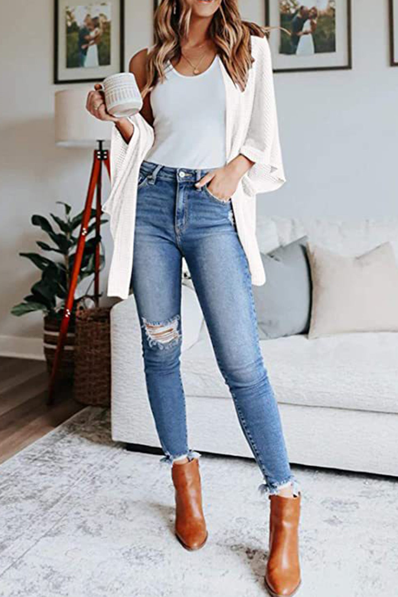 Adelina® | Kardigan z półrękawem w jednolitym kolorze