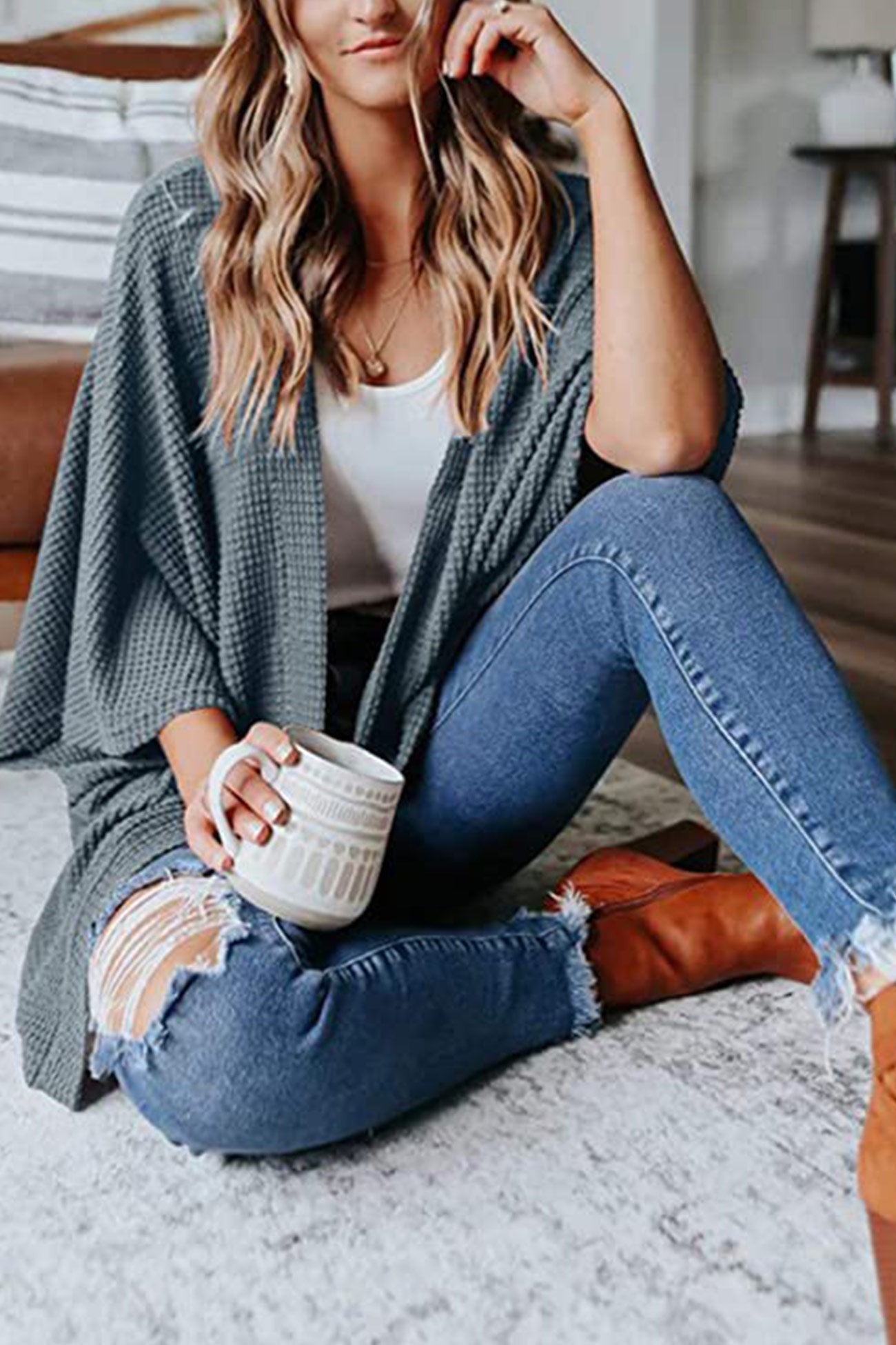 Adelina® | Kardigan z półrękawem w jednolitym kolorze