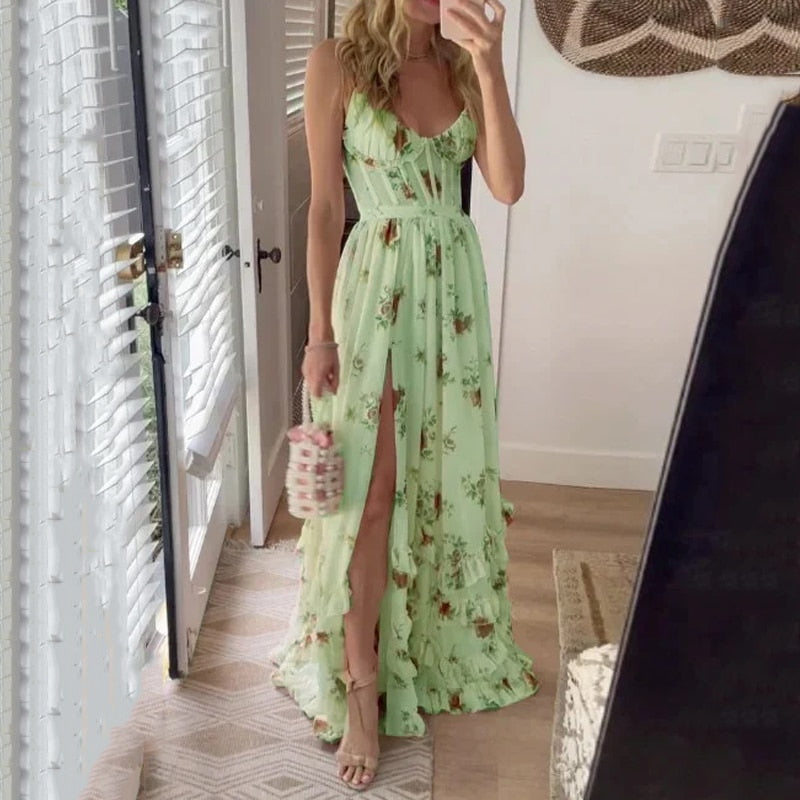 Alessandra® | Długa sukienka w kwiaty „Kyla” z rozcięciem