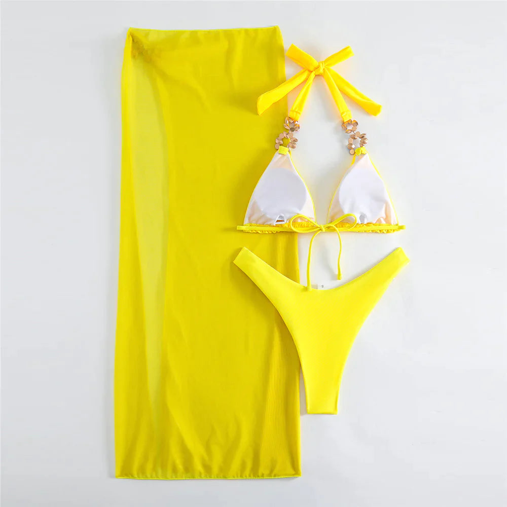 Marylin | Diamond Jewels with Skirt Halter Bikini