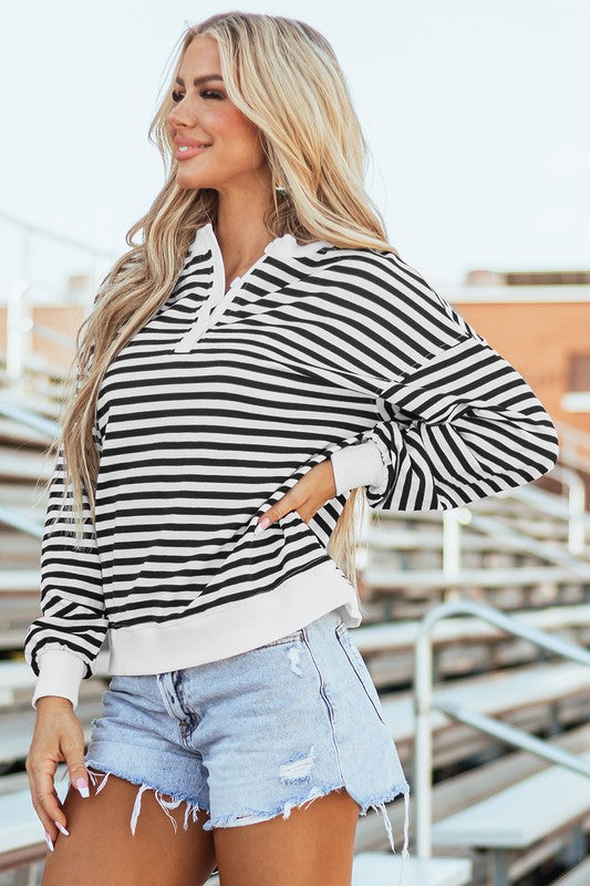 Mia® | Bluza oversize w paski z okrągłym dekoltem i wzorem z blokami kolorów