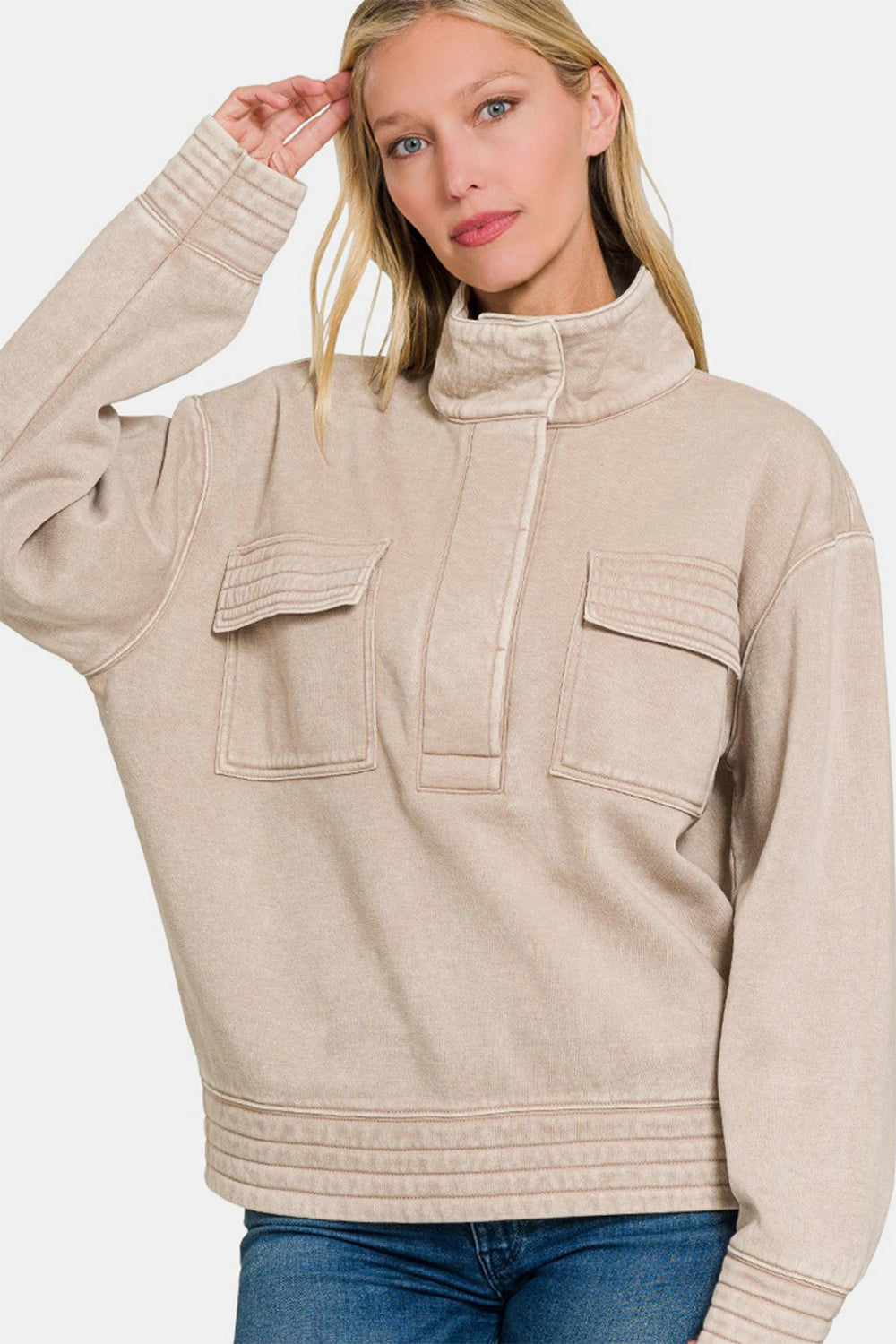 Adriana® | Bluza polarowa Zenana Acid Washed Half Snap