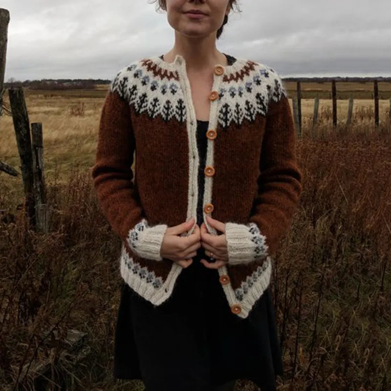 Ainara® | Ciepły islandzki sweter w stylu vintage zapinany na guziki