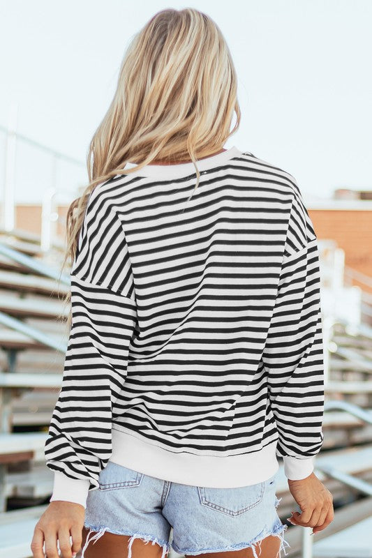 Mia® | Bluza oversize w paski z okrągłym dekoltem i wzorem z blokami kolorów