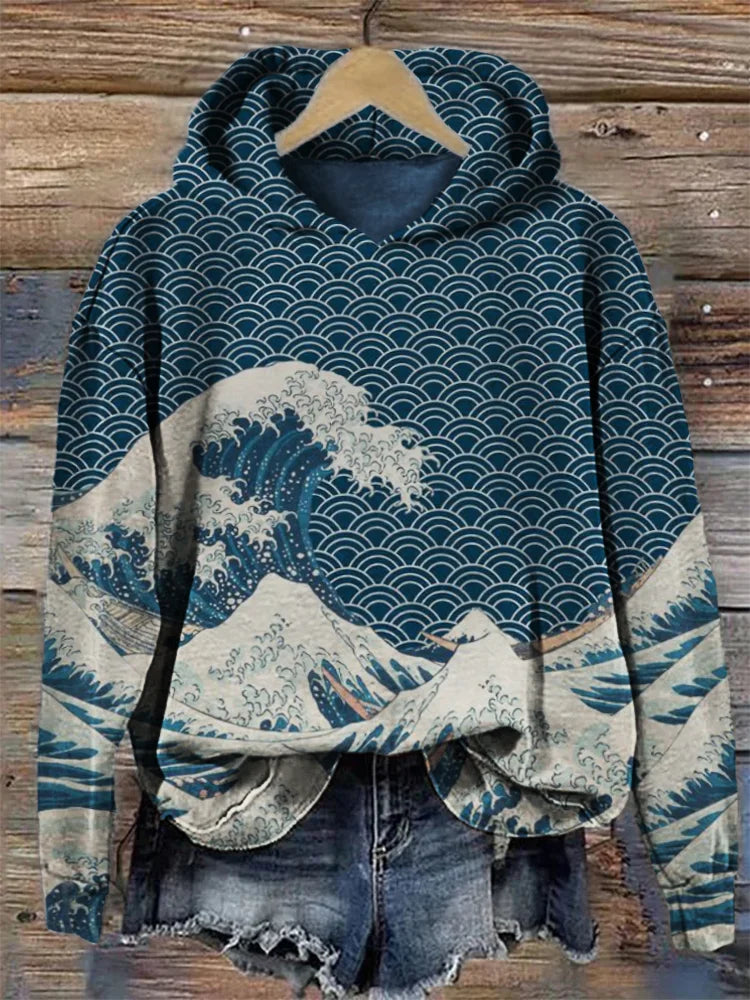 Inspirowana japońską sztuką bluza z kapturem The Great Wave Off Kanagawa
