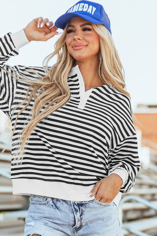 Mia® | Bluza oversize w paski z okrągłym dekoltem i wzorem z blokami kolorów