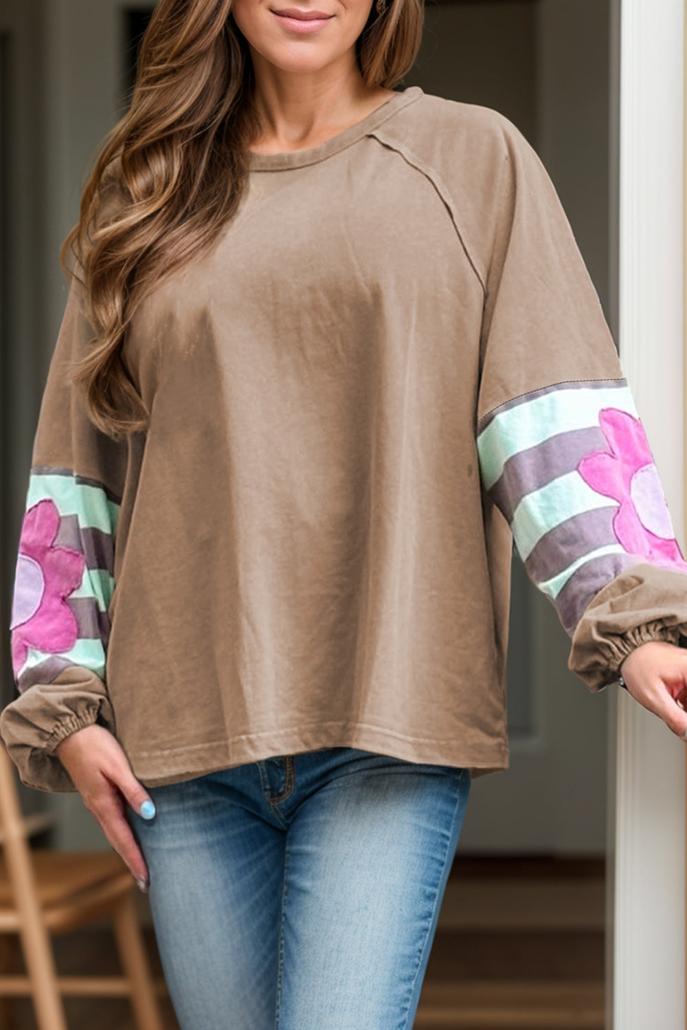 Alba® | Bluzka w kwiaty plus size z okrągłym dekoltem i długimi rękawami