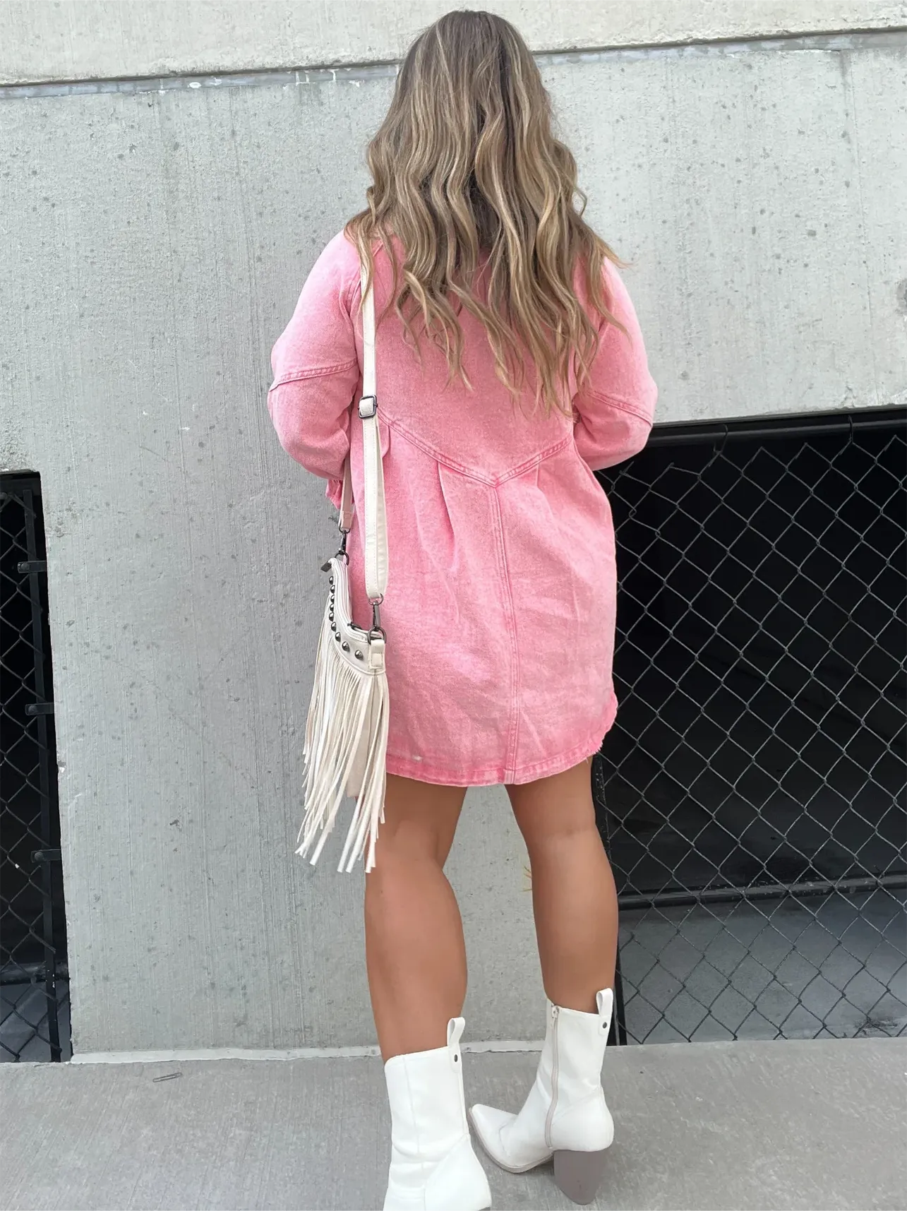 WASHED DENIM PUFF SLEEVE DRESS