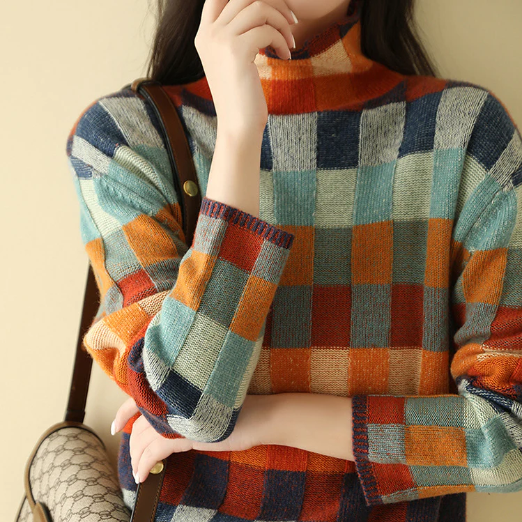 Agustina® | Patchworkowy sweter z golfem dla kobiet