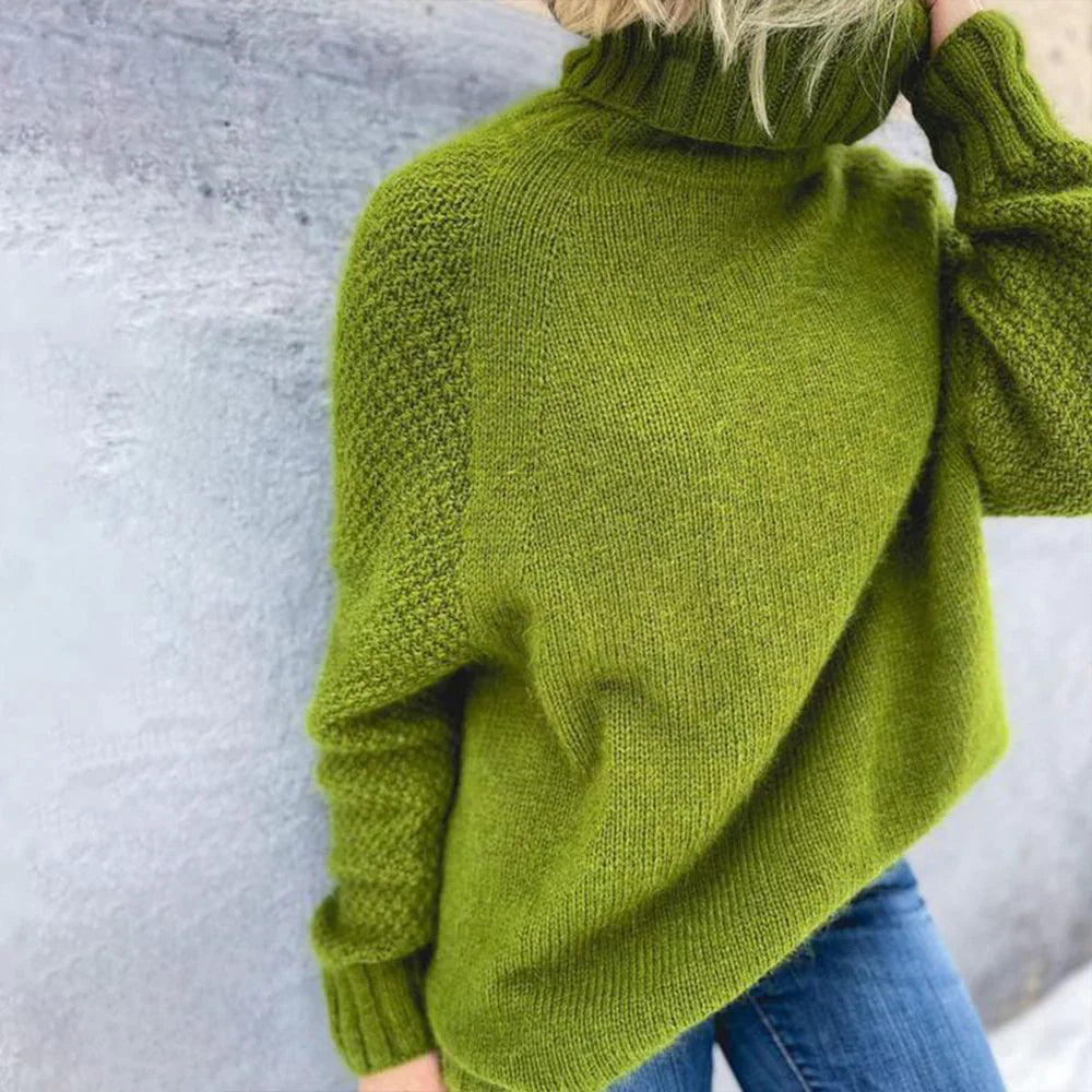 Oversizowy sweter z dzianiny z golfem Grass Green