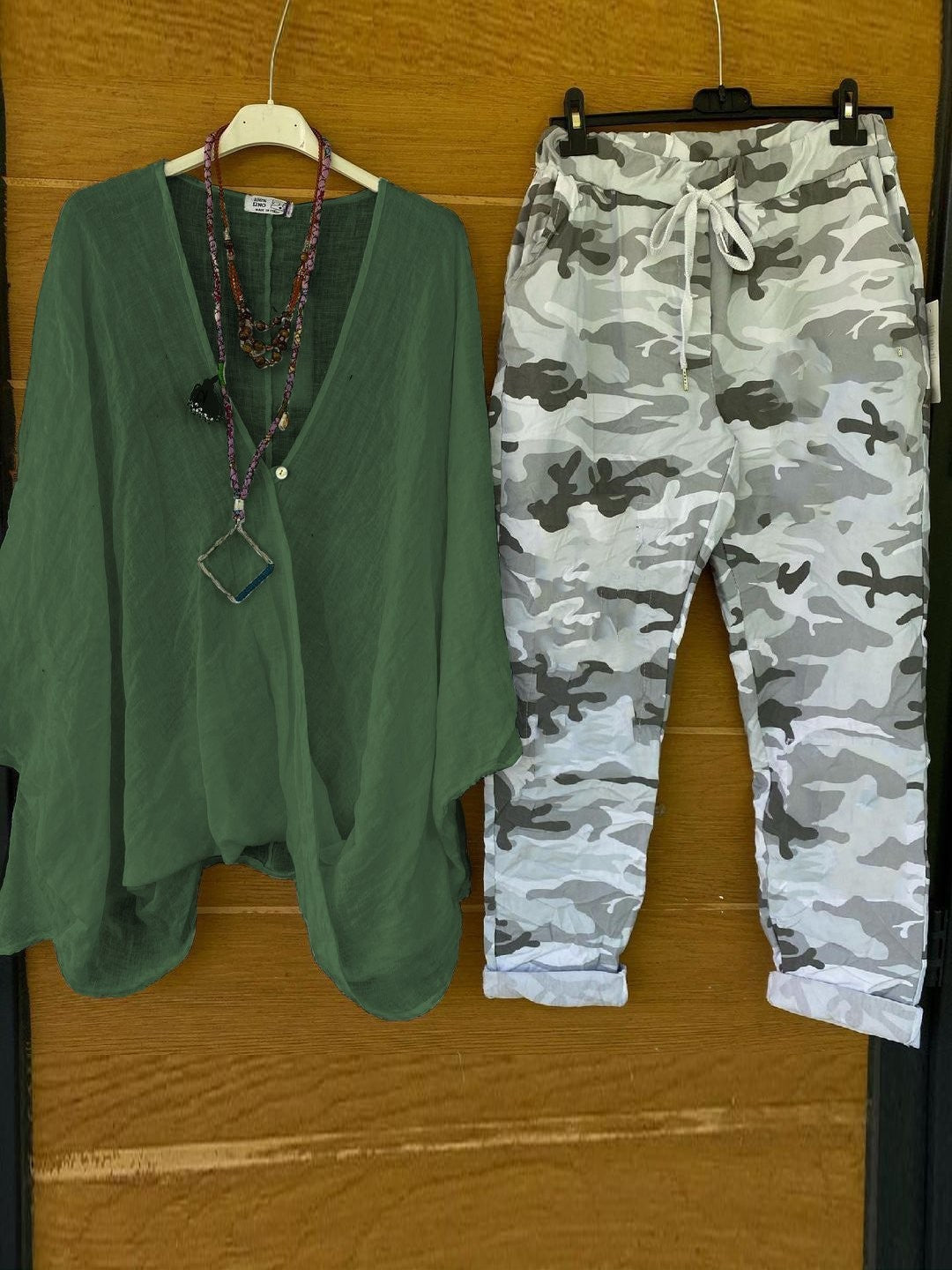 Białe, Zielone, Codzienne, abstrakcyjne Garnitury z Rękawami 3/4