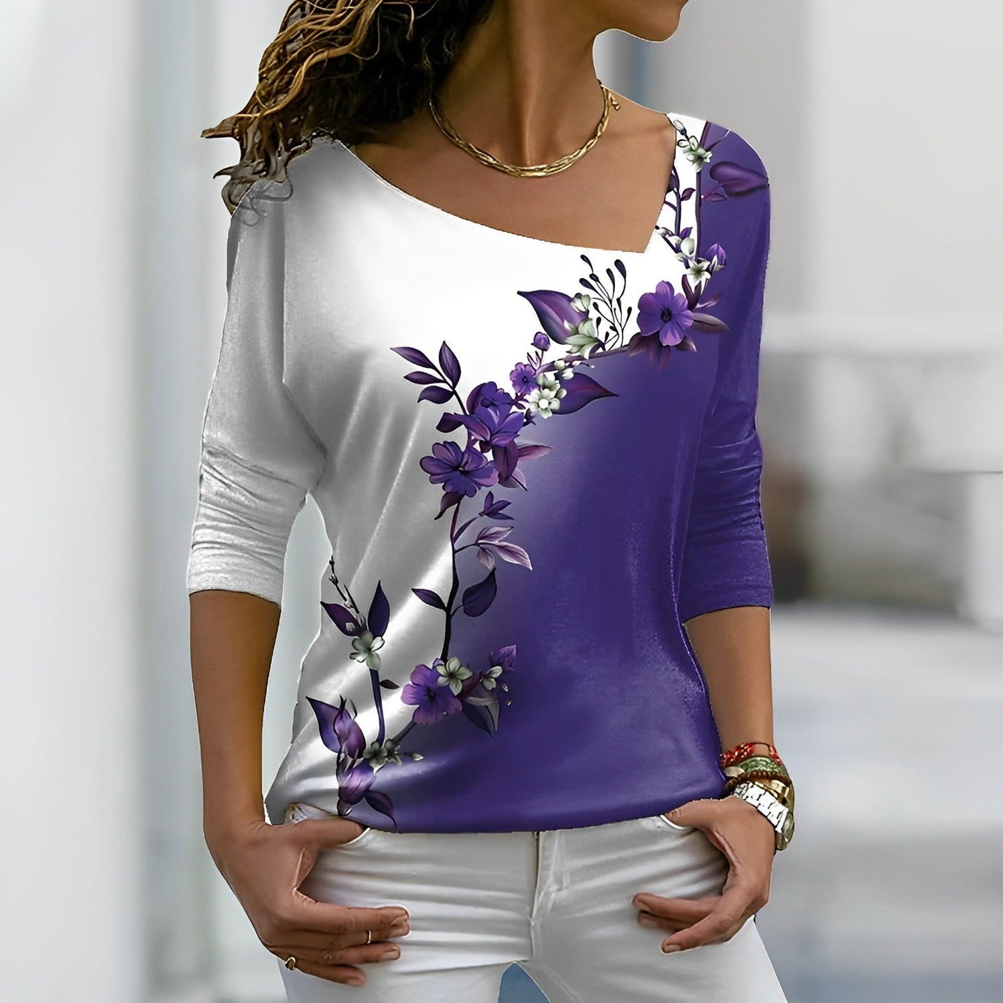 T-shirt artystyczny w kontrastowe kolory