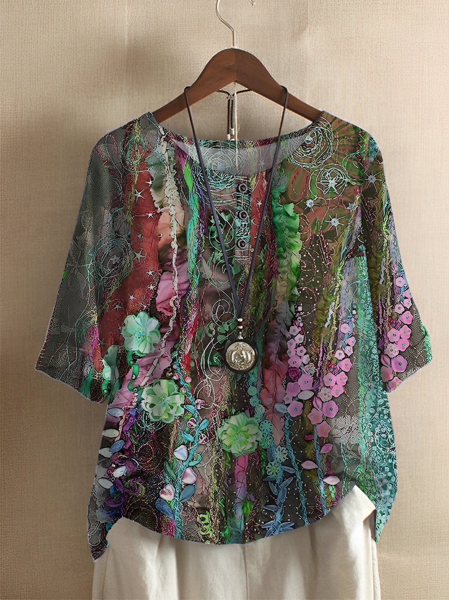 T-shirt Fibre Art Line w kwiaty
