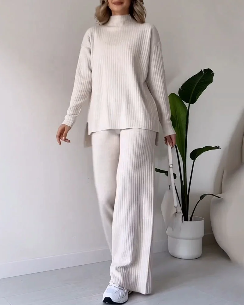 Conjunto Casual de dos Piezas con Abertura Elegante Linda