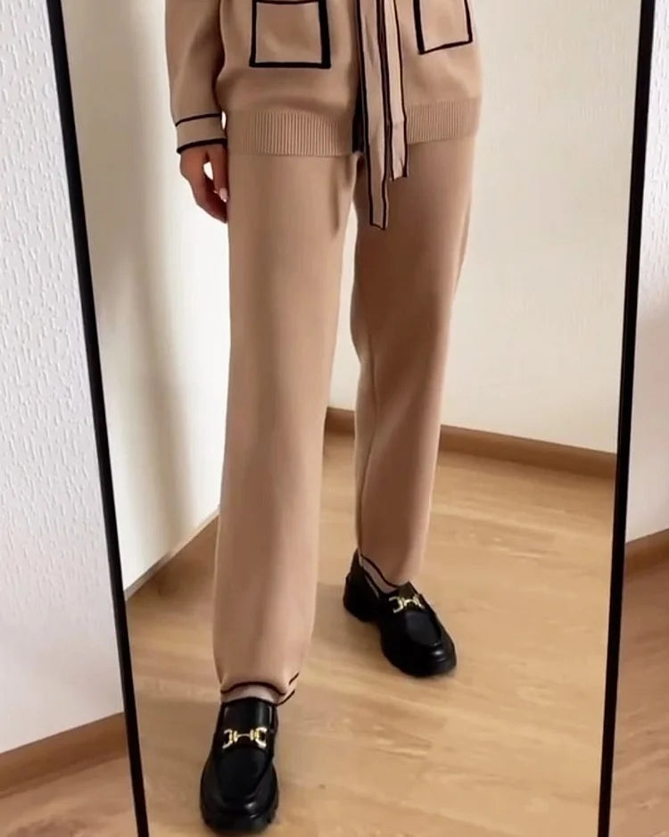 Casualowy dwuczęściowy garnitur z dzianiny w jednolitym kolorze