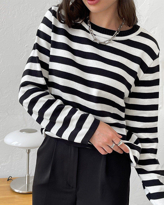 Mireya® | Damska bluzka z długim rękawem w paski