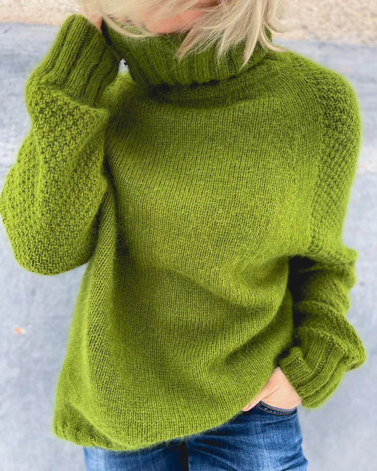 Oversizowy sweter z dzianiny z golfem Grass Green