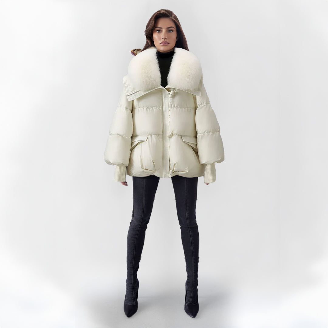 Adelaida® | Elegancki damski płaszcz puchowy z futrzanym kołnierzem
