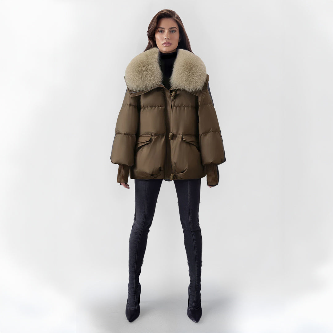 Adelaida® | Elegancki damski płaszcz puchowy z futrzanym kołnierzem