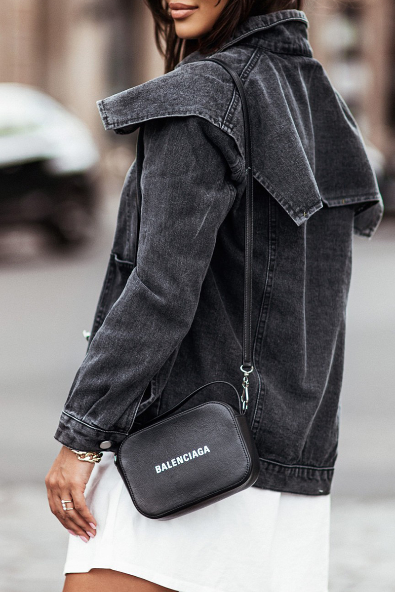 Milagros® | Modna, solidna patchworkowa kurtka dżinsowa z wykładanym kołnierzem, długimi rękawami i krojem regular