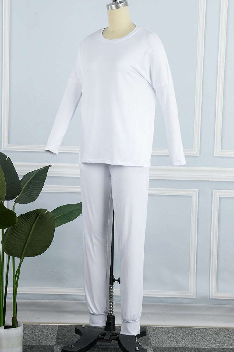 Guillermina® | Casualowy, asymetryczny, dwuczęściowy garnitur w jednolitym kolorze, z długim rękawem i dekoltem w kształcie litery O