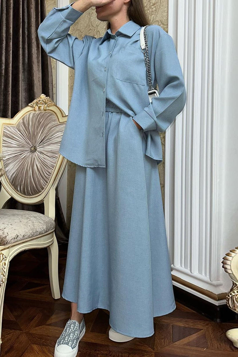 Agneta® | Śliczne, eleganckie guziki w jednolitym kolorze, wykładany kołnierzyk, długie rękawy, dwuczęściowe