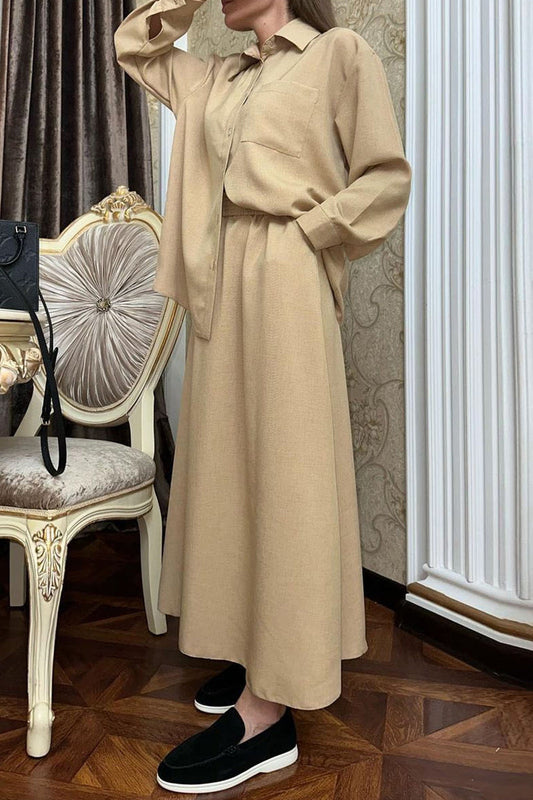 Agneta® | Śliczne, eleganckie guziki w jednolitym kolorze, wykładany kołnierzyk, długie rękawy, dwuczęściowe