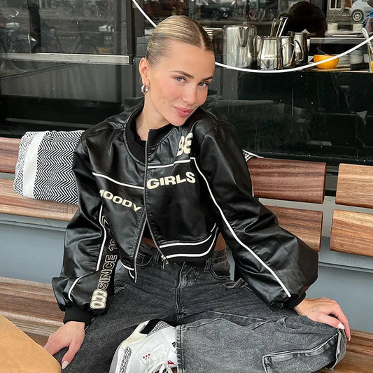 Alicja® | Krótka damska skórzana kurtka motocyklowa