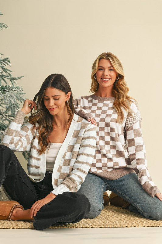 Milena® | Sweter w kratę z okrągłym dekoltem i obniżonymi ramionami