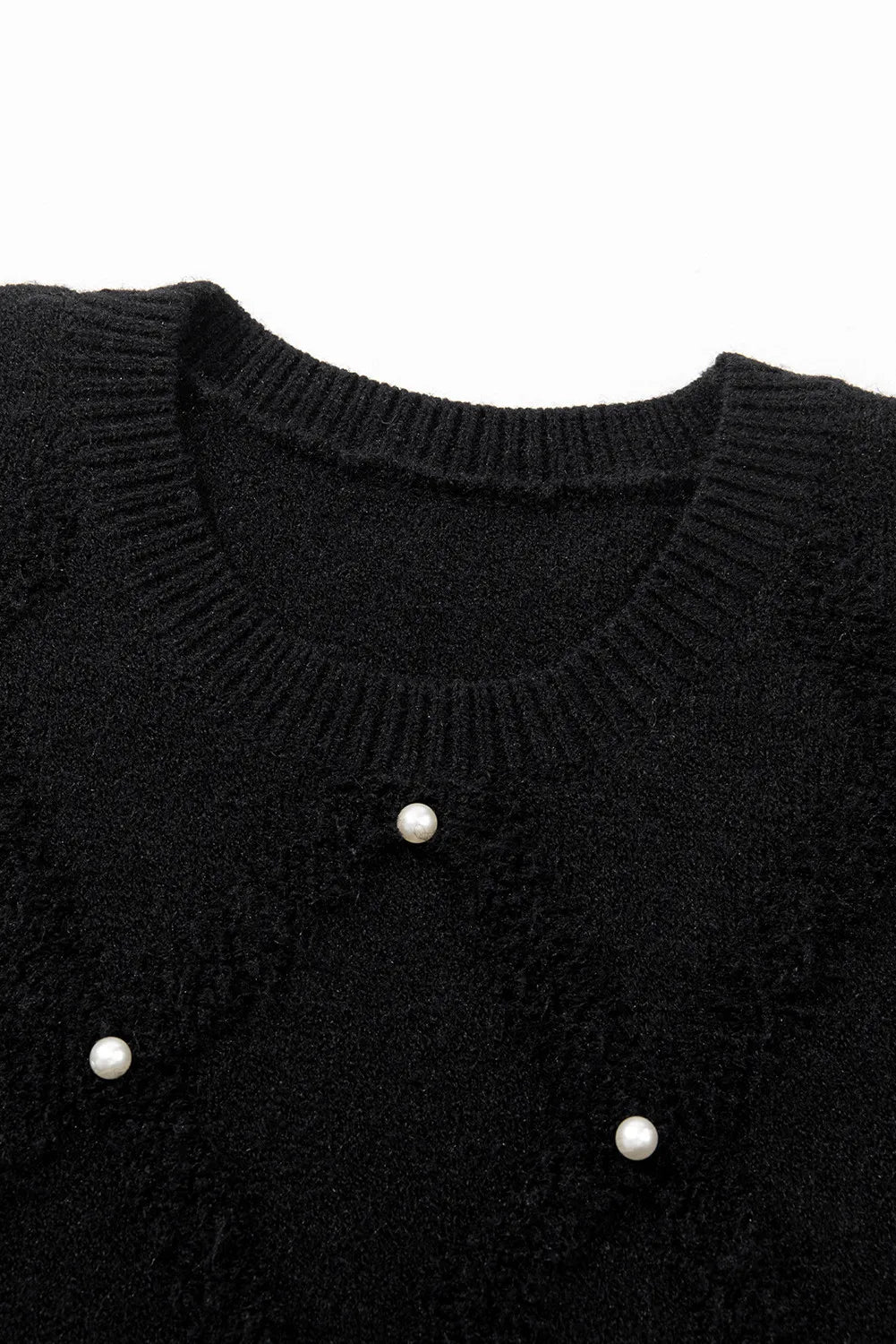 Adina® | Sweter z długim rękawem i okrągłym dekoltem z perłowymi detalami