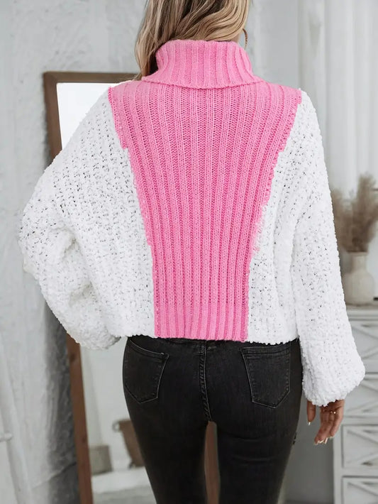 Abigail® | Sweter z blokami kolorów, swobodny sweter z golfem z długim rękawem