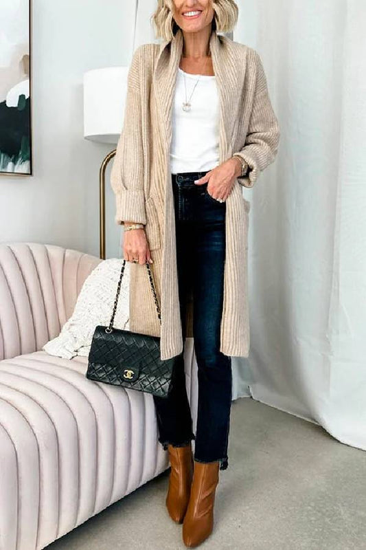 Adriana® | Najwygodniejszy sweterek midi z odkrytym przodem i prążkowanym ściągaczem