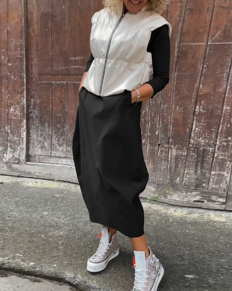 Alicja® | Elegancka, prosta sukienka Prosta z długim rękawem i kieszeniami